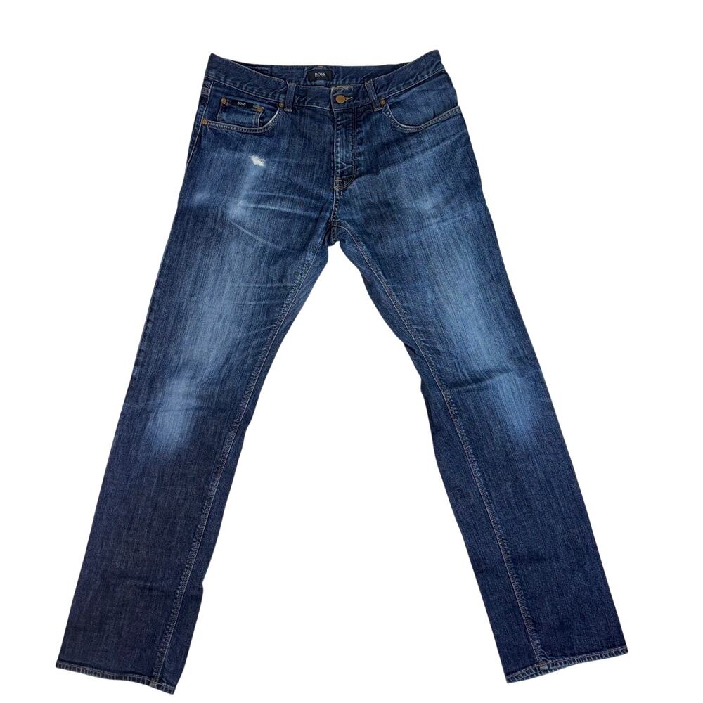 HUGO BOSS Men's Stretch Maine Regular Fit Mid-Rise Medium Wash Jeans W34 L32